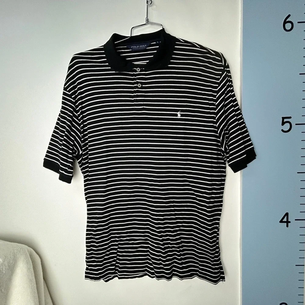Ralph Lauren Polo Golf‎ Black White Stripes Polo Shirt Men's Large